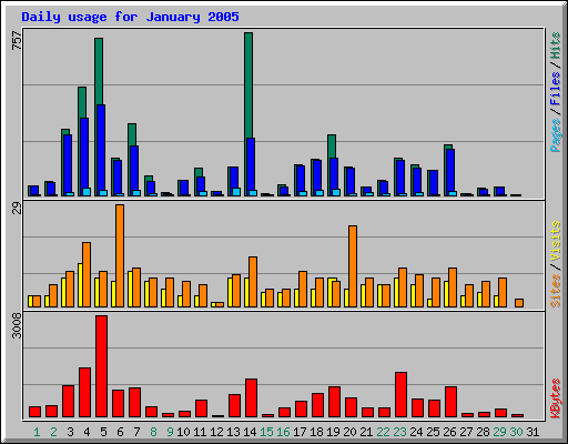 Daily usage for January 2005